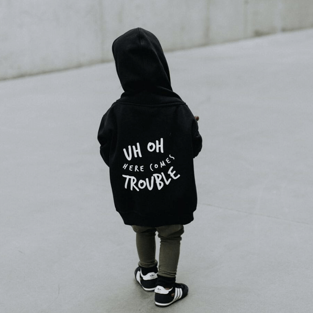 Uh Oh Here Comes Trouble Unisex Baby & Kids Zip Up Hoodie