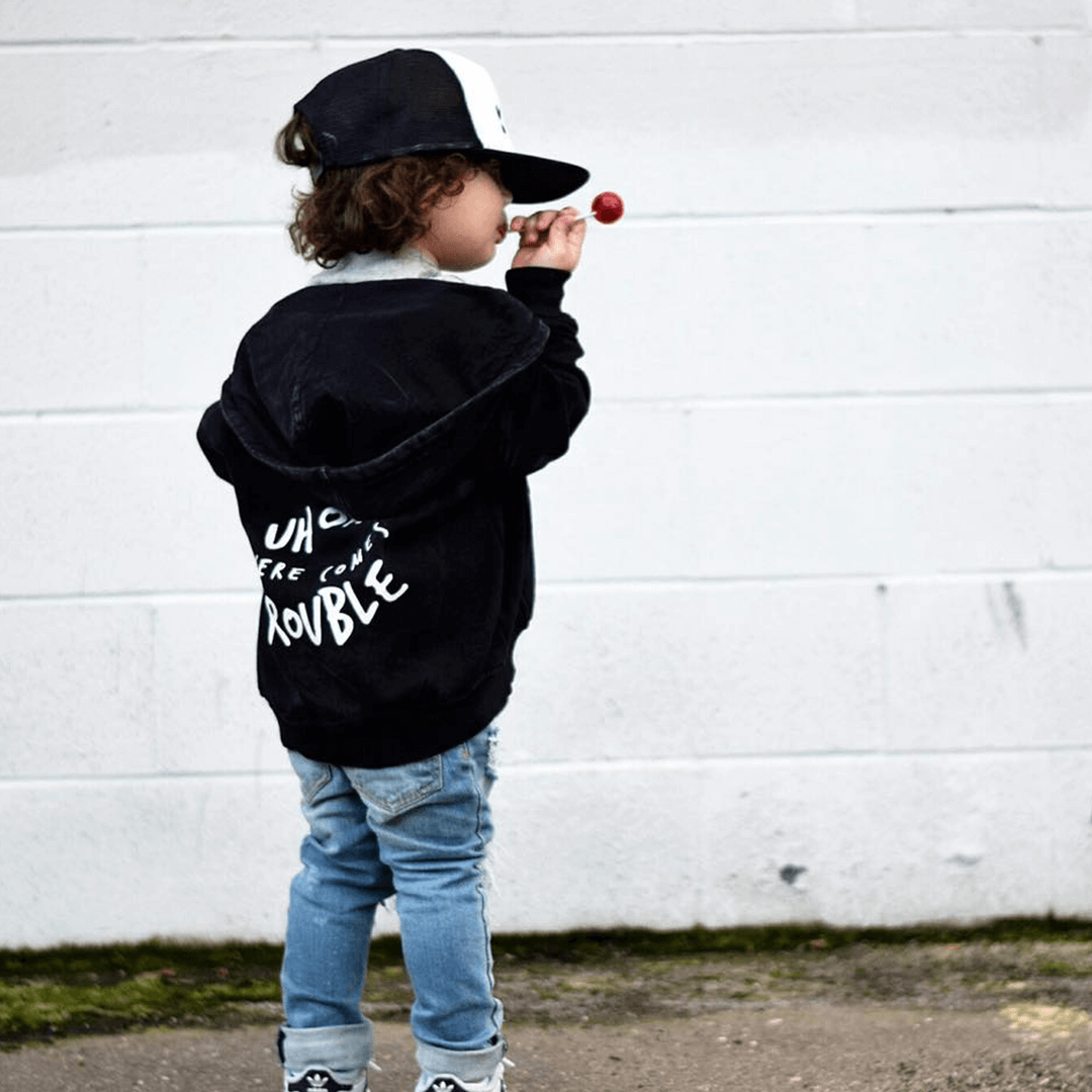 Uh Oh Here Comes Trouble Unisex Baby & Kids Zip Up Hoodie