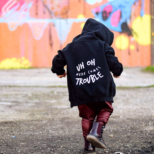 Uh Oh Here Comes Trouble Unisex Baby & Kids Zip Up Hoodie